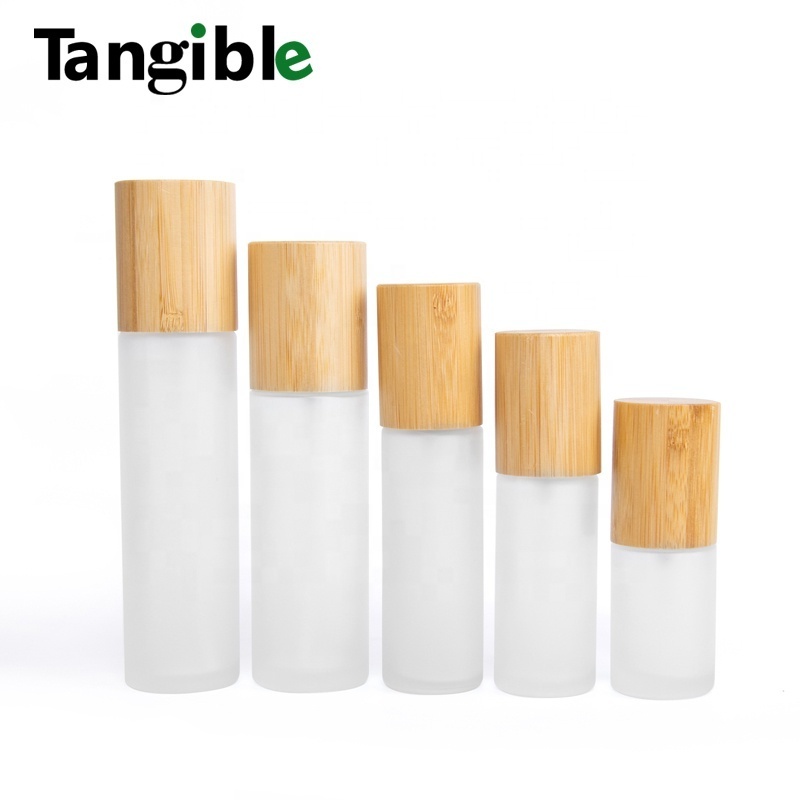 Cosmetic packing Frosted Glass mist spray Bottle With Bamboo cap  60ml olive oil glass bottle