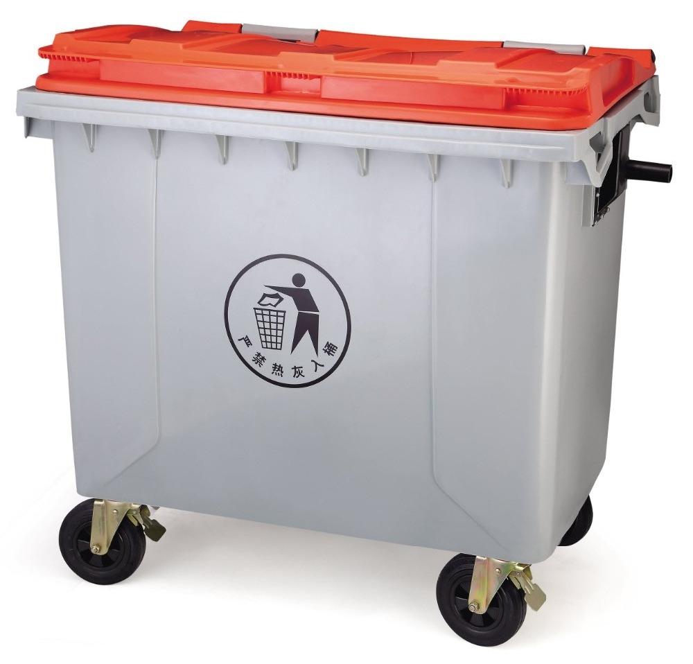 Eco-friendly plastic mobile garbage trolley 1100 liter garbage bin