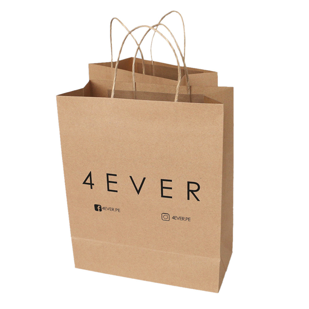 China Supplier Custom Logo Brown Kraft Paper Bags With Rope Handle Custom Logo Paper Bag