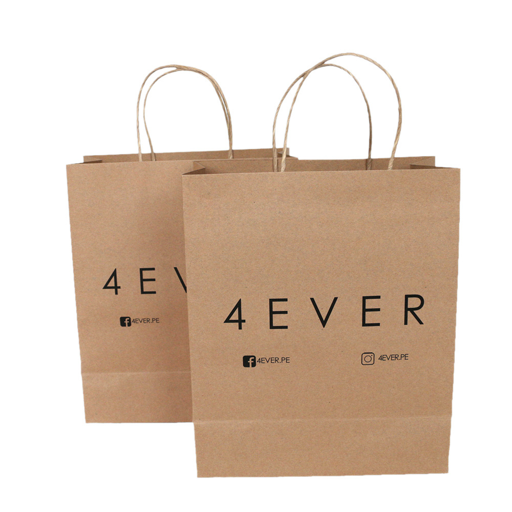 China Supplier Custom Logo Brown Kraft Paper Bags With Rope Handle Custom Logo Paper Bag