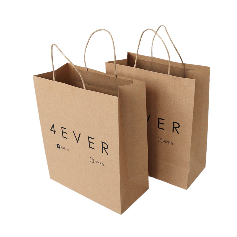 China Supplier Custom Logo Brown Kraft Paper Bags With Rope Handle Custom Logo Paper Bag