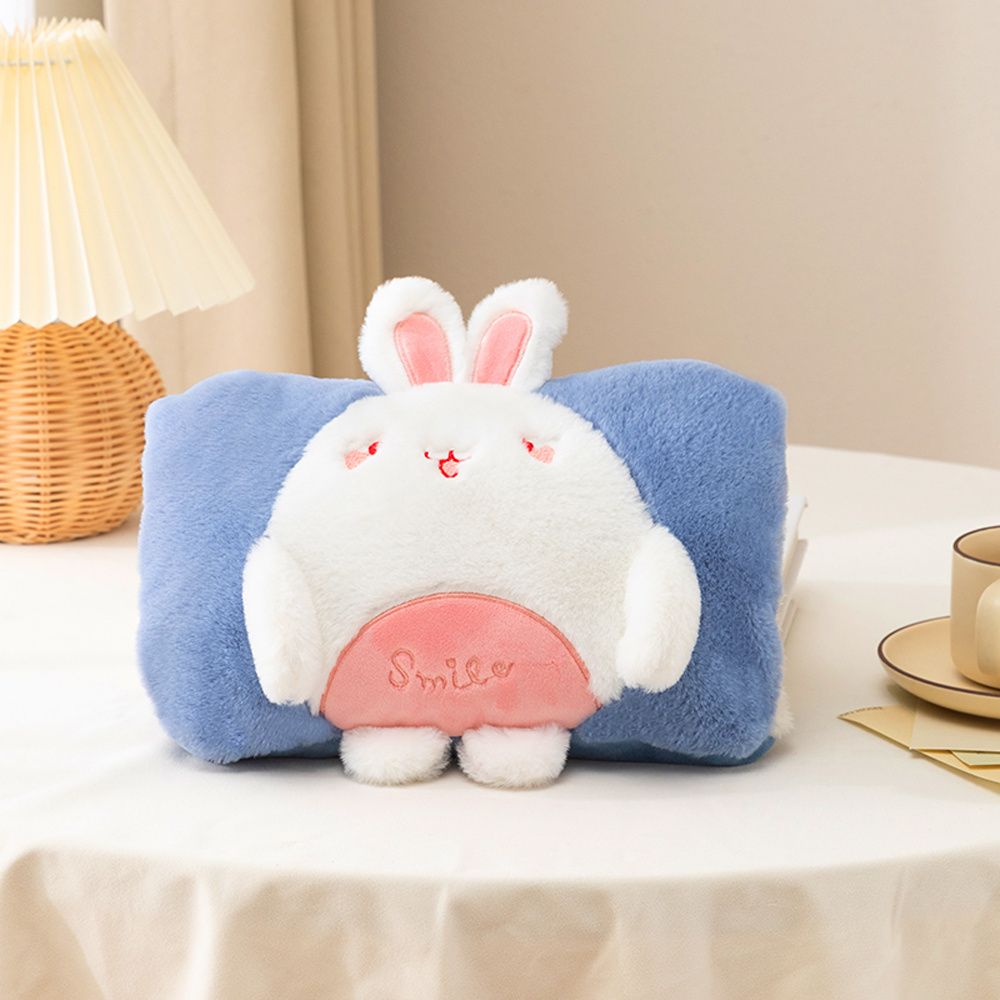 Lesheros 1350ml Blue Cartoon Rabbit Plush Rechargeable Hand Hot Water Electric Bag