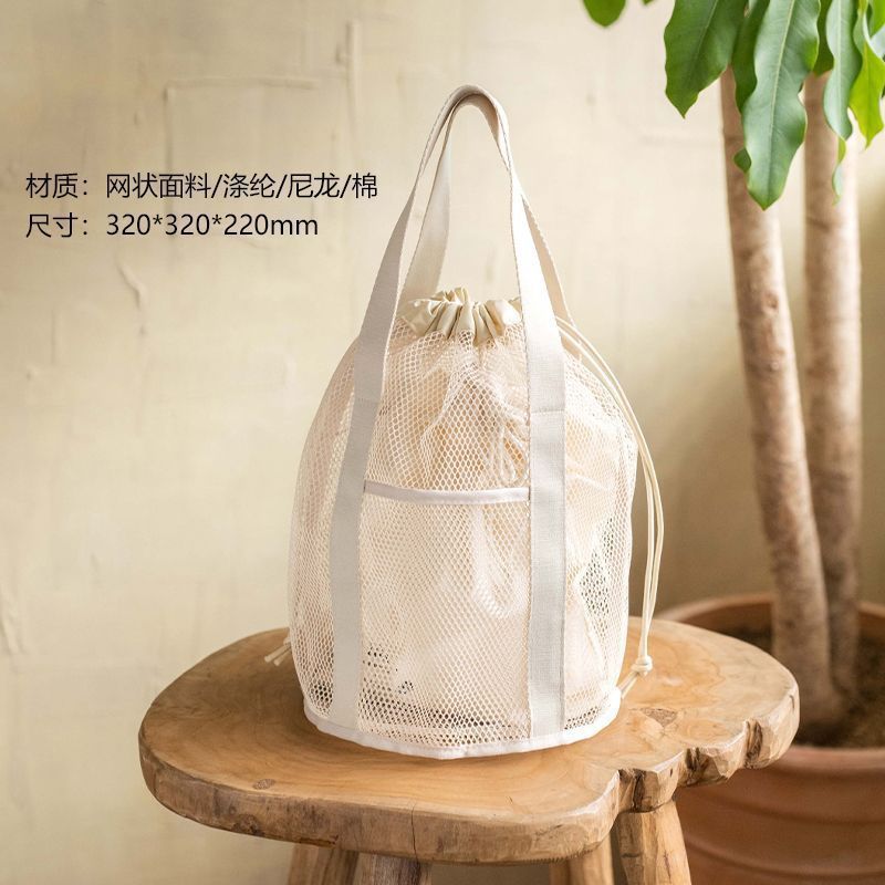 Custom logo Fashion Women Drawstring Hand Bags Reusable Sand Beach Kids Child Toy Collection Tote Summer Beach Mesh Bag