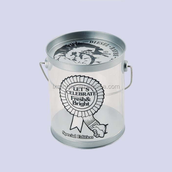 20 Years factory Bucket OEM Design Clear PVC Plastic Tin Pail with Lid