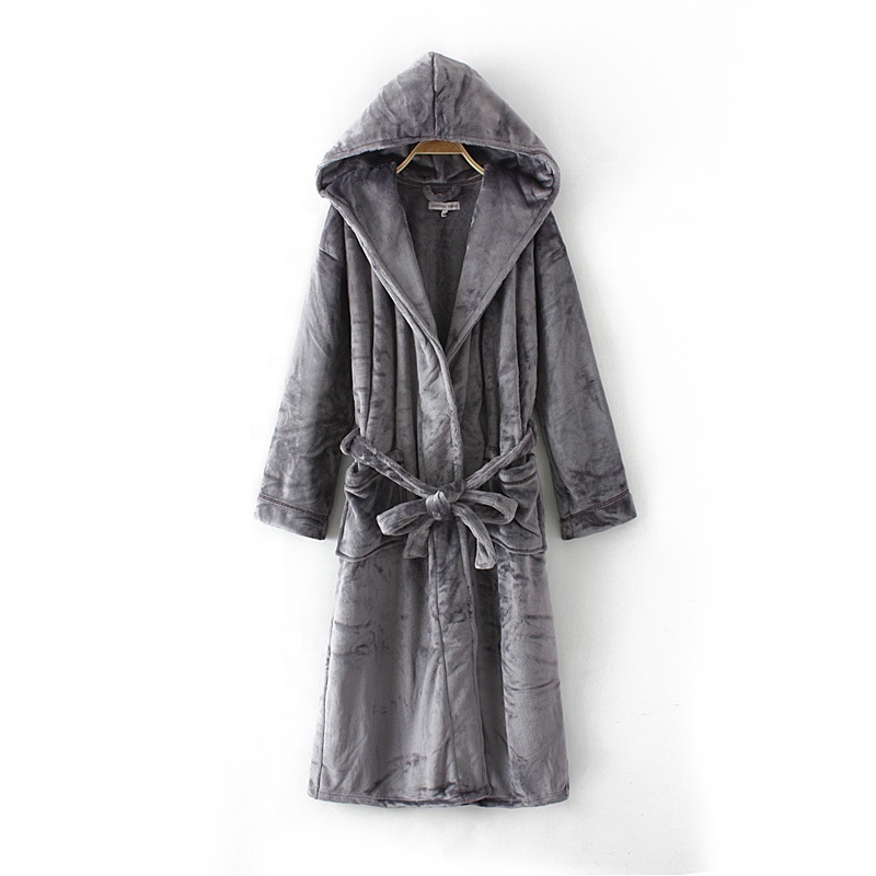 Women's Plush Fleece Robe with Hood Warm Solid Polar Fleece Bathrobe