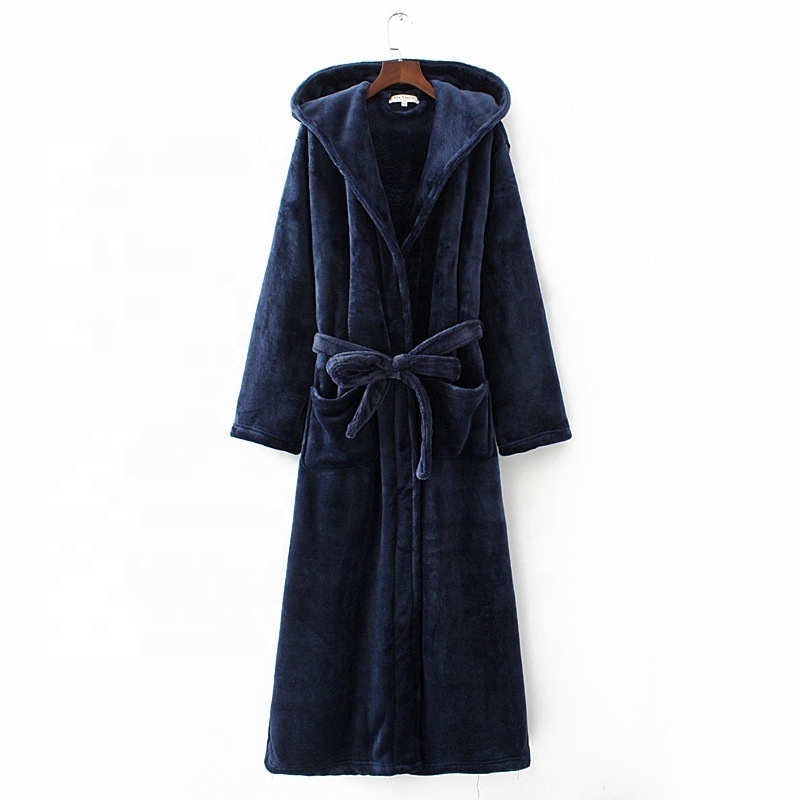 Women's Plush Fleece Robe with Hood Warm Solid Polar Fleece Bathrobe