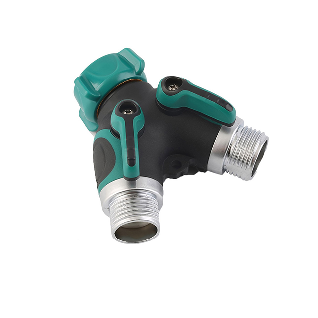 Support Customized Logo Great Valve Matching 2-way Splitter With Shut Off Valve Y Shaped Garden Hose Connector