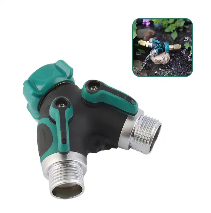 Support Customized Logo Great Valve Matching 2-way Splitter With Shut Off Valve Y Shaped Garden Hose Connector