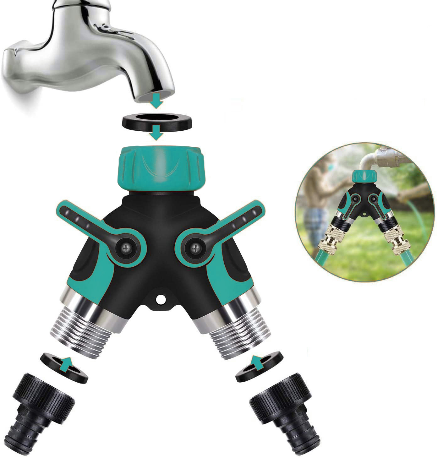 New Product Hot Selling Great Valve Matching 2-way Splitter With Shut Faucet Garden Water Connectors