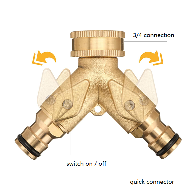 High Quality Brass Y Splitter Hose Spigot Adapter Water Hose Quick Connector With 2 Valves