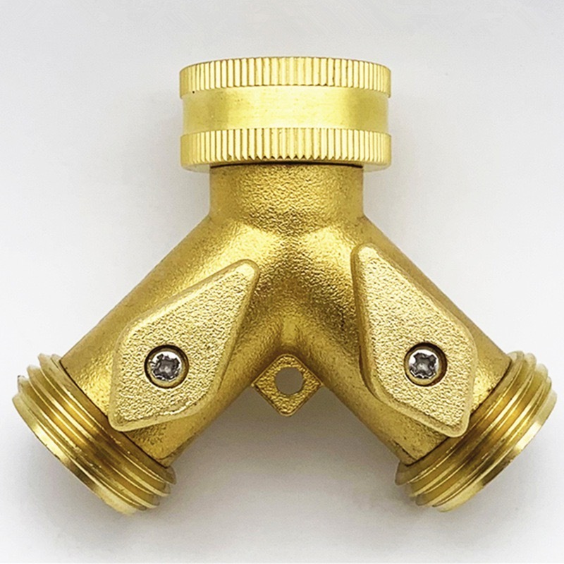 High Quality Brass Y Splitter Hose Spigot Adapter Water Hose Quick Connector With 2 Valves