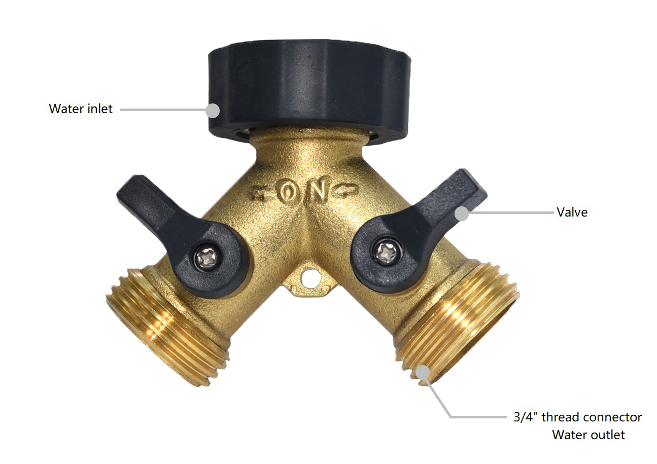 High Pressure Solid Brass Y Shape Garden Hose Splitter Hose Bib Splitter For Irrigation System