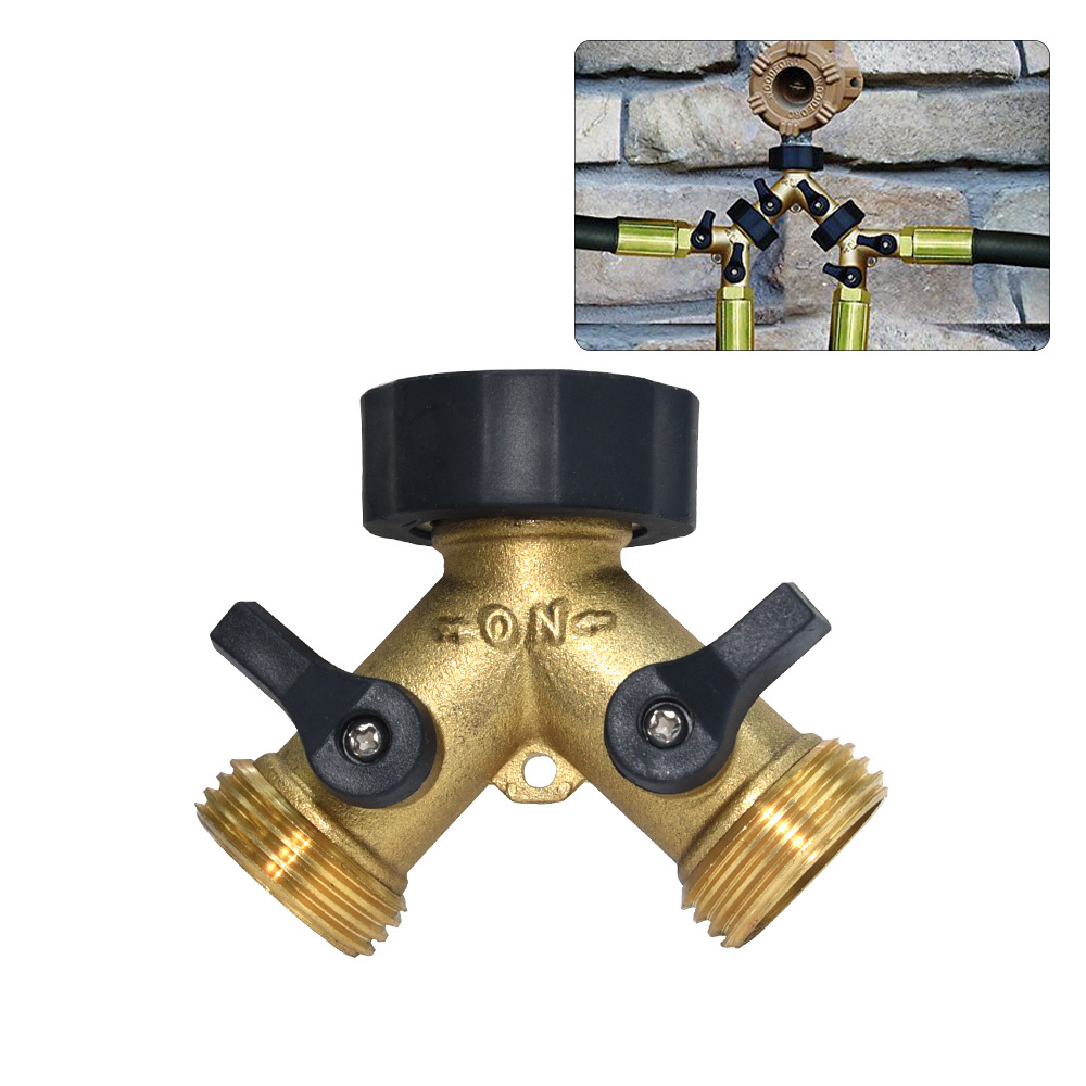 High Pressure Solid Brass Y Shape Garden Hose Splitter Hose Bib Splitter For Irrigation System