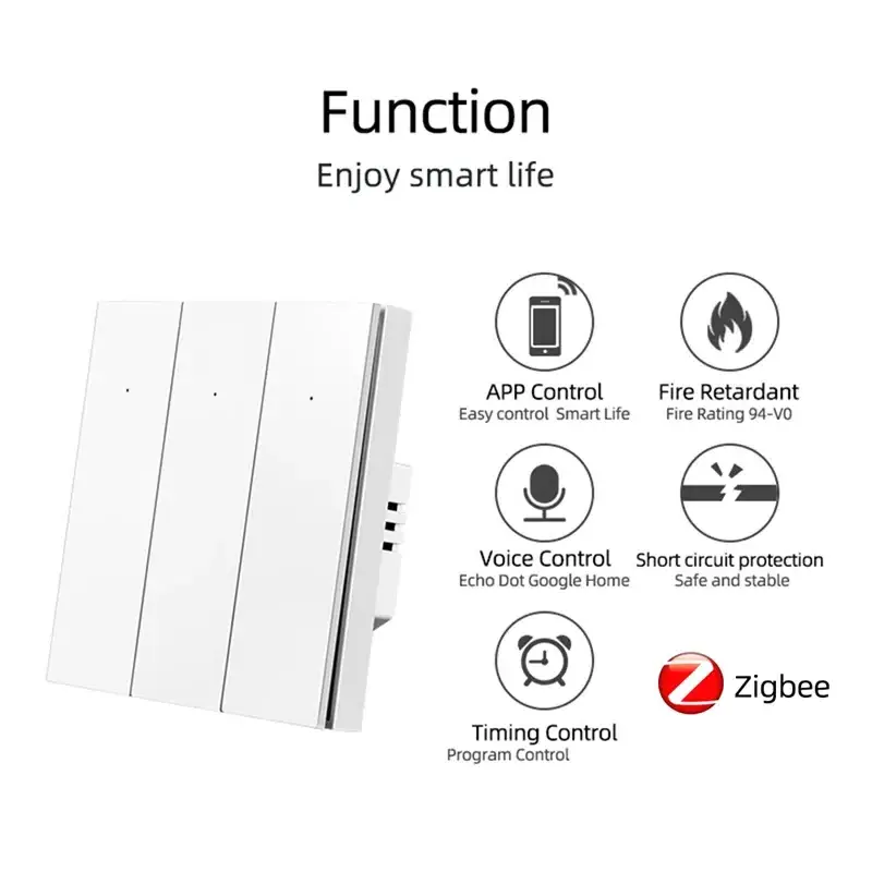 Tuya Zigbee Smart Switch 1/2/3 gang Wireless Wall Push Button Switch with Neutral Wire Smart Home Smart Life Remote Control