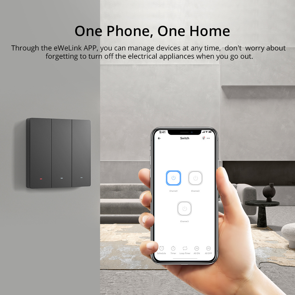 Sonoff WiFi Smart Light Switch EU UK South African Black wall switches With Neutral Wire Work with Alexa Google Home 1/2/3 Gang