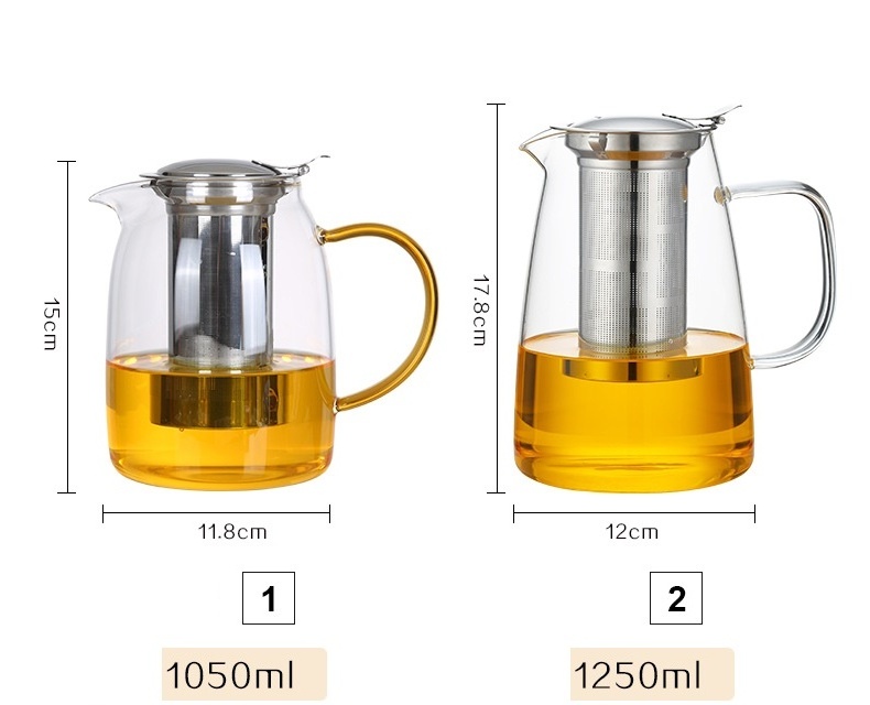 Clear 1250ml Juice Pot Glass Teapot Tea Kettle with Infuser Removable Tea Strainer