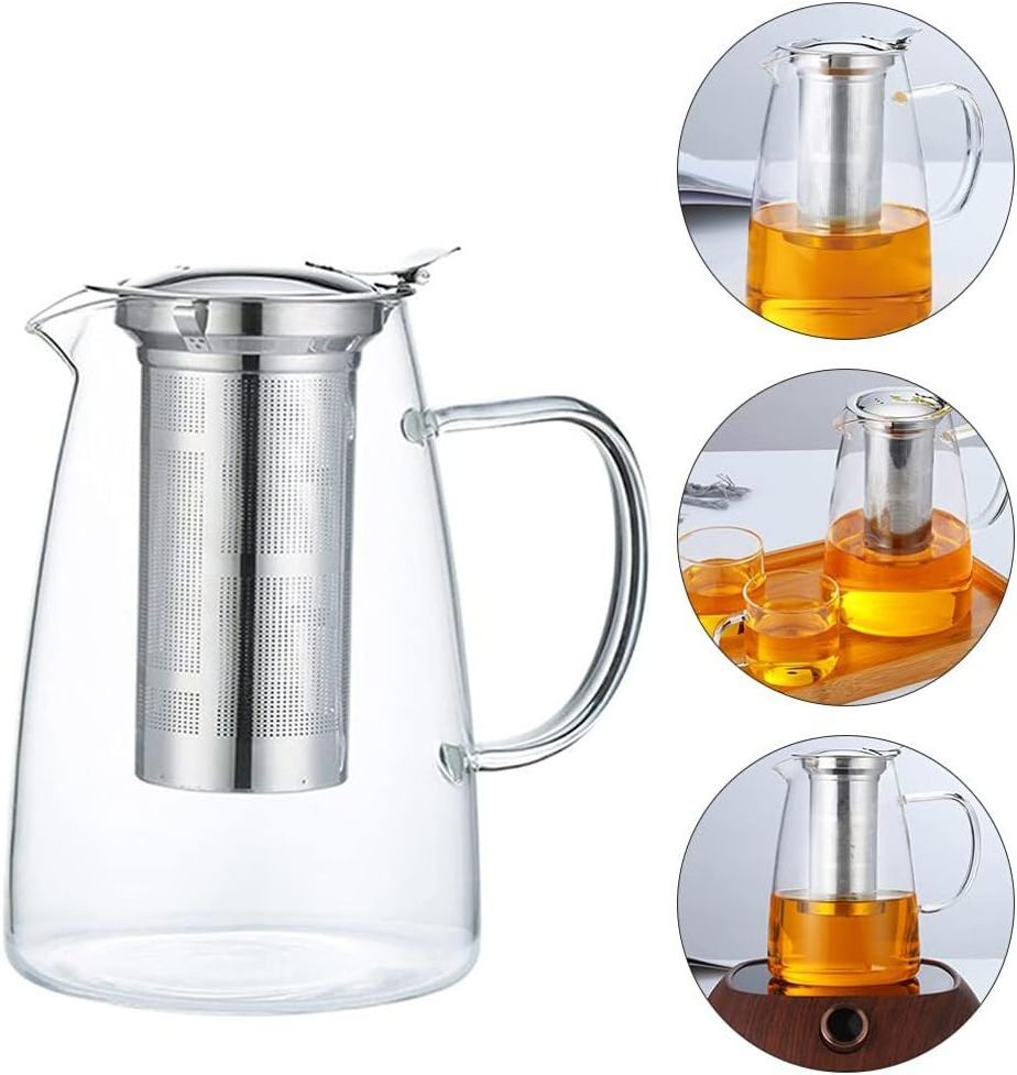 Clear 1250ml Juice Pot Glass Teapot Tea Kettle with Infuser Removable Tea Strainer