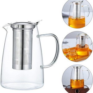 Clear 1250ml Juice Pot Glass Teapot Tea Kettle with Infuser Removable Tea Strainer