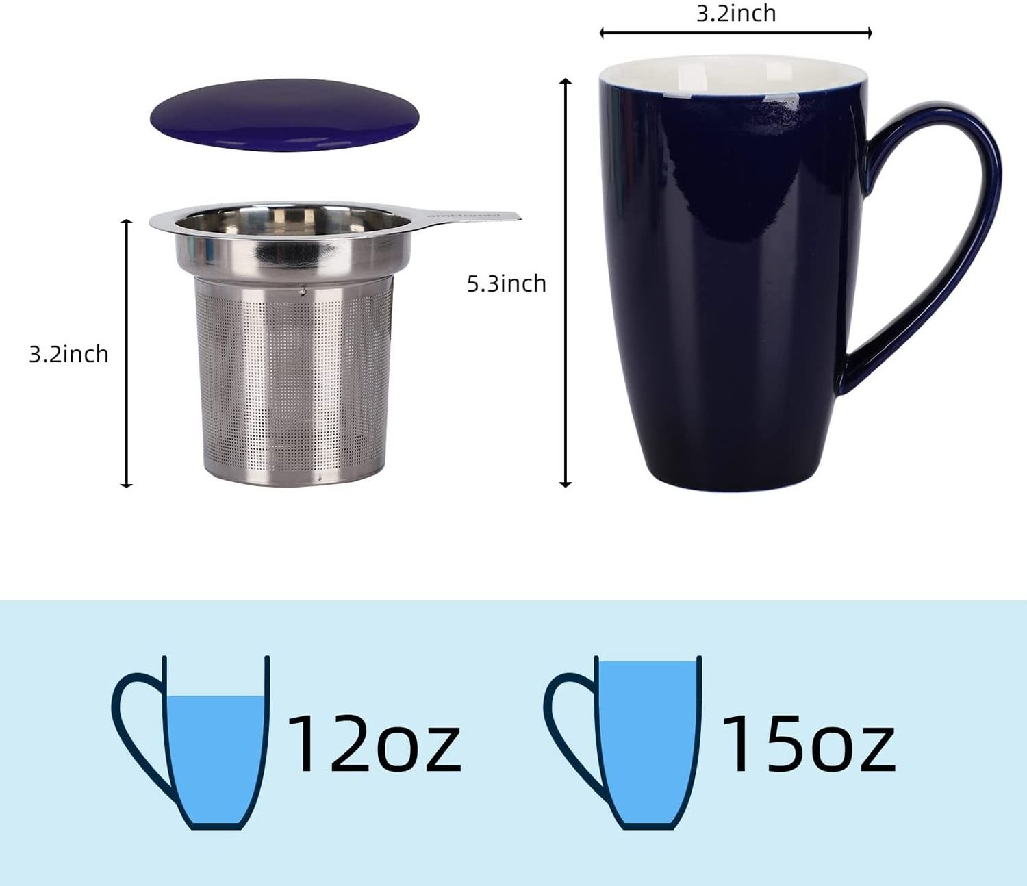 12 oz 17oz Promotional Gift Porcelain Ceramic tea Mugs with Infuser for Loose Tea