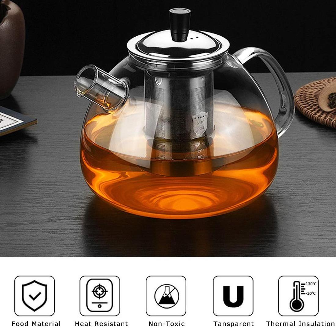 50oz 1500ml Stovetop Safe Large Capacity Clear Teapot Tea Glass Tea pots with Infuser For Loose-leaf Tea and Coffee