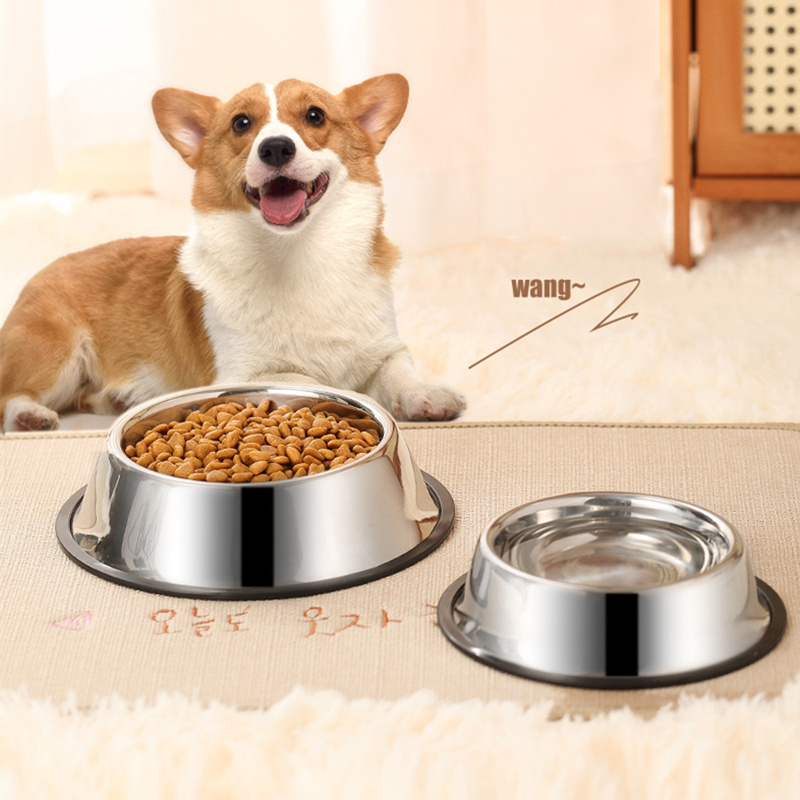 Wholesale Anti-slip Stainless Steel Thickened Pet Bowl Bite-resistant Dog Food Drinking Bowl Pet Cat Dog Food Feeder Bowl