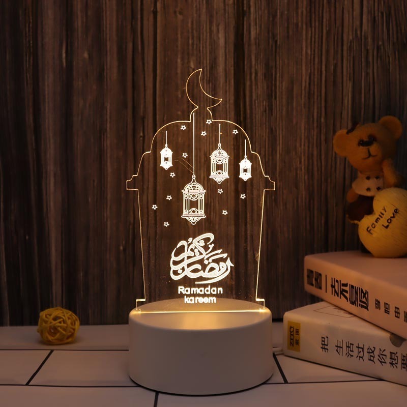 islamic art ramadan lantern Muslim eid mubarak acrylic crafts gift ornaments ramadan night lights for ramadan decorations