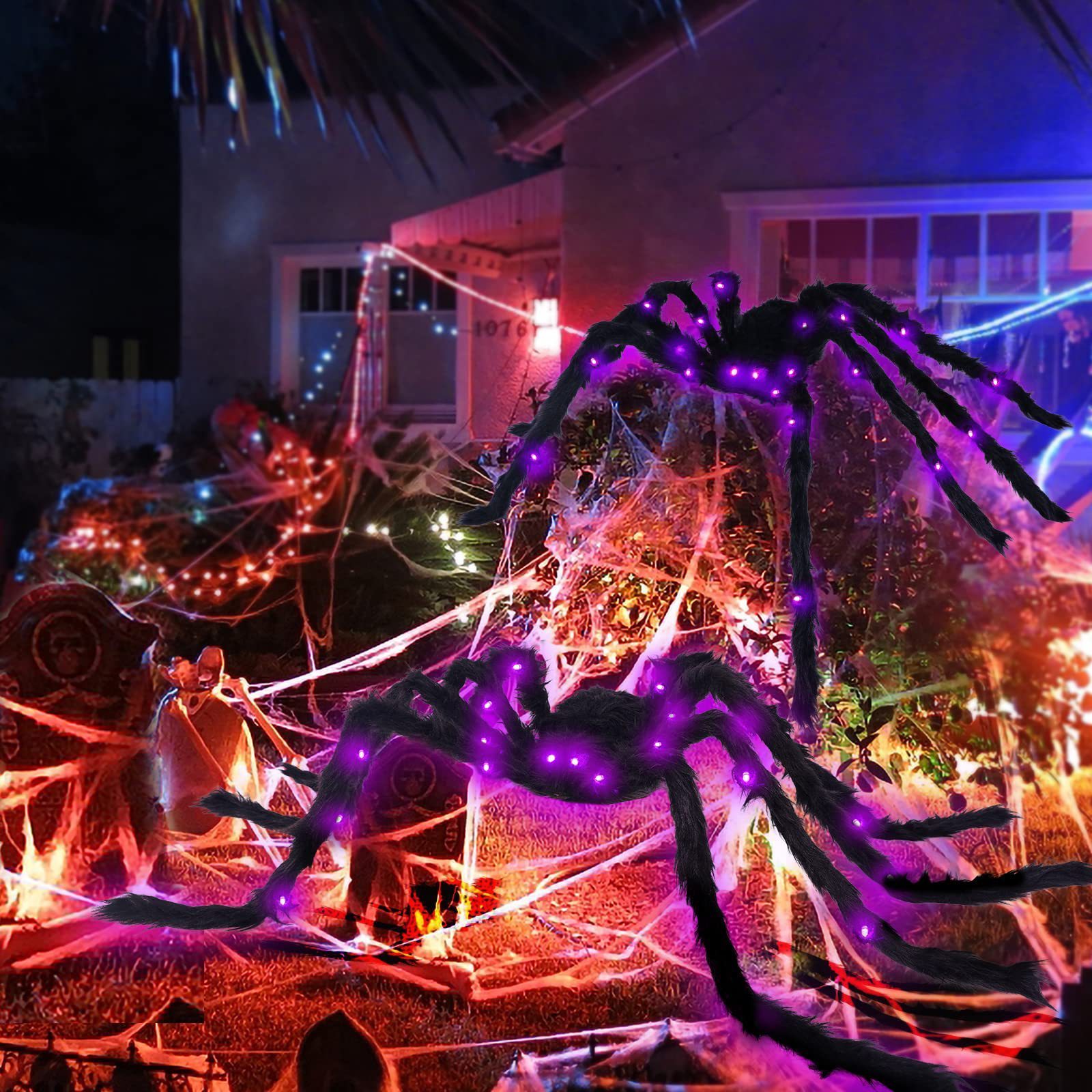 Home Decor Outdoor Party Lights Scary Animatronic Halloween Light Up Spider Prop Outside Ornaments Spider Halloween Decoration