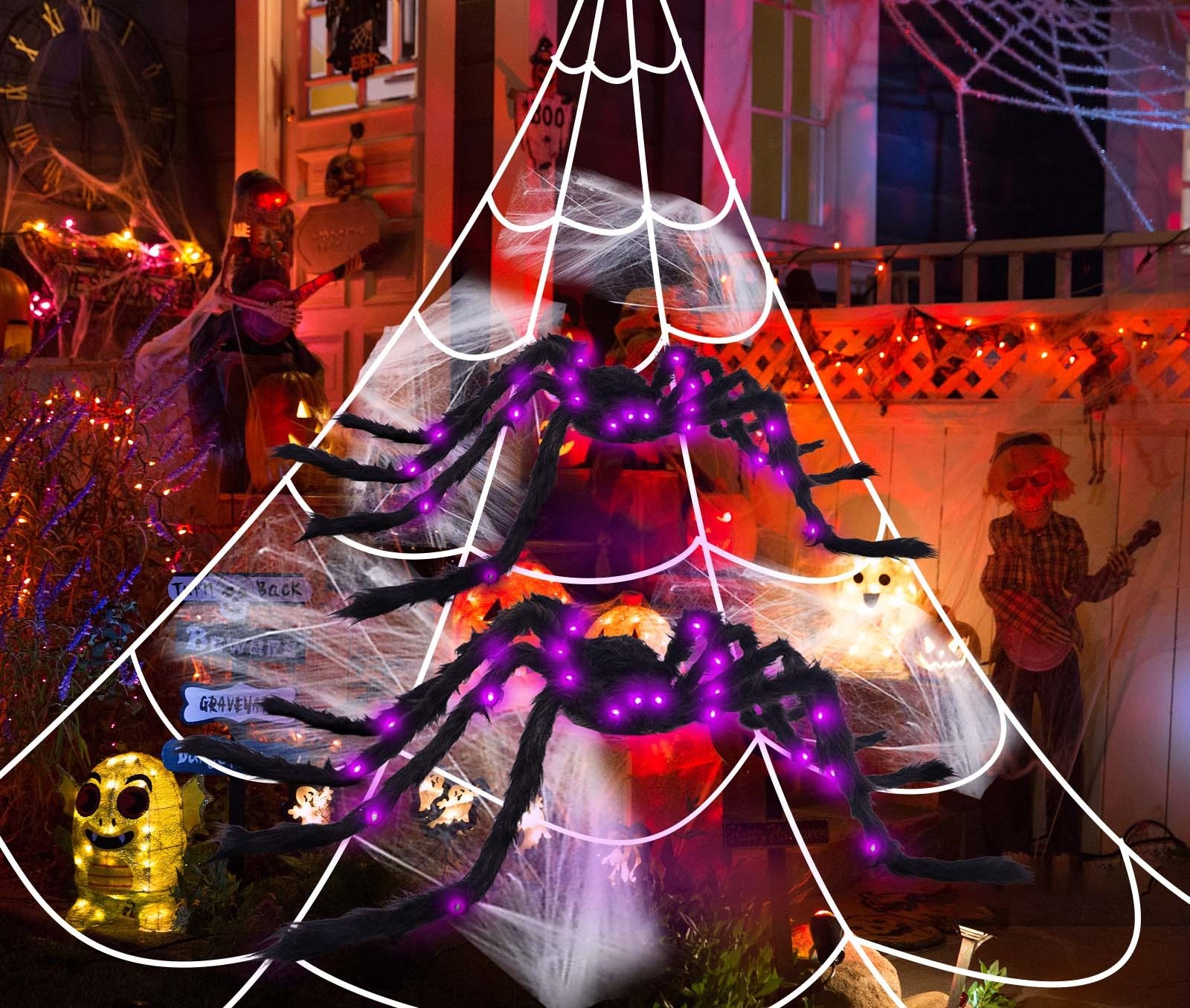 Home Decor Outdoor Party Lights Scary Animatronic Halloween Light Up Spider Prop Outside Ornaments Spider Halloween Decoration