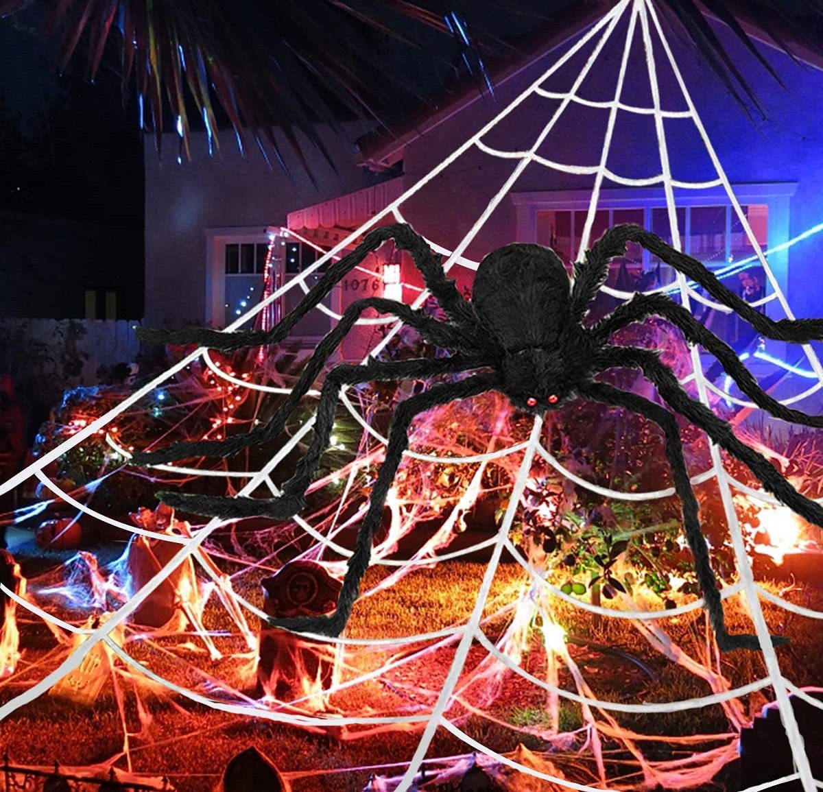 Home Decor Outdoor Party Lights Scary Animatronic Halloween Light Up Spider Prop Outside Ornaments Spider Halloween Decoration