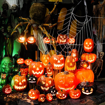 Plastic Ornaments Lantern Outdoor Decoration Props Pumpkin Light Up Halloween Skeleton Pumpkins Led Lights Halloween Decorations