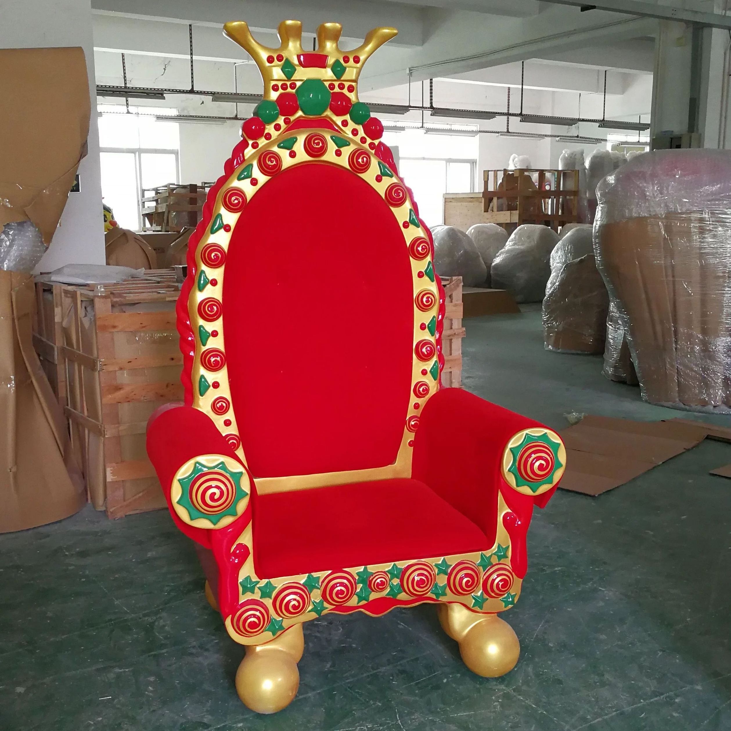 Commercial Navidad Ornaments Fiberglass Outdoor Christmas Decorations King Queen Santa Claus Throne Chair Christmas Decorations