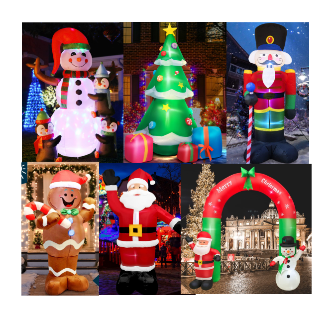 life size large blow ups outdoor christmas lighted santa sleigh arch snowman gingerbread tree inflatables yard decorations