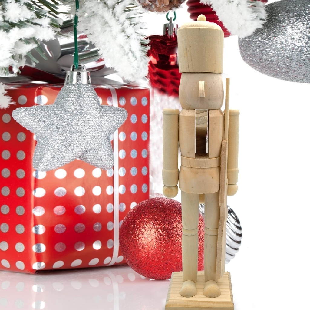 Navidad Decor Crafts Accessories Diy Nutcracker Soldier Puppet Unpainted Wood Ornaments Wooden Christmas Nutcracker