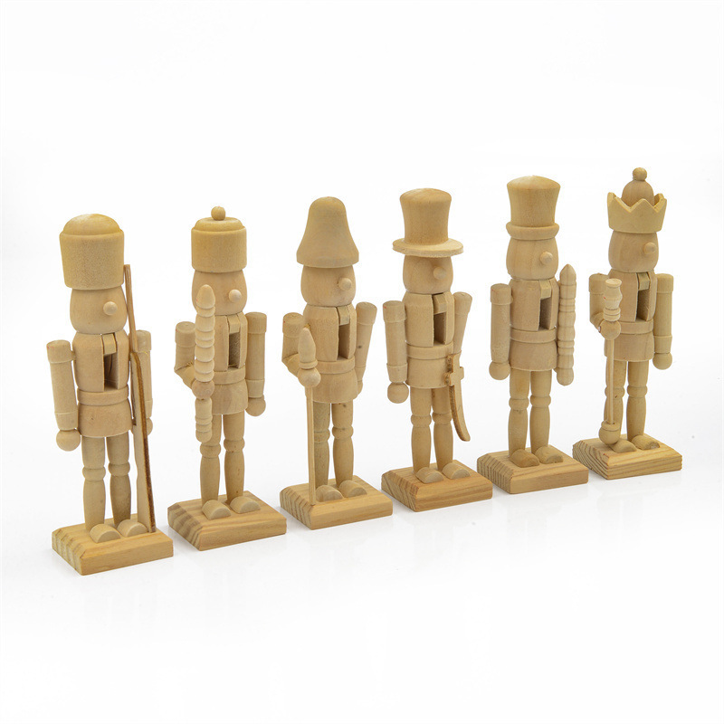 6pcs DIY Handcrafted Wooden Toys Christmas Tree Ornament Pendant Soldier Decorations Unpainted Nutcracker