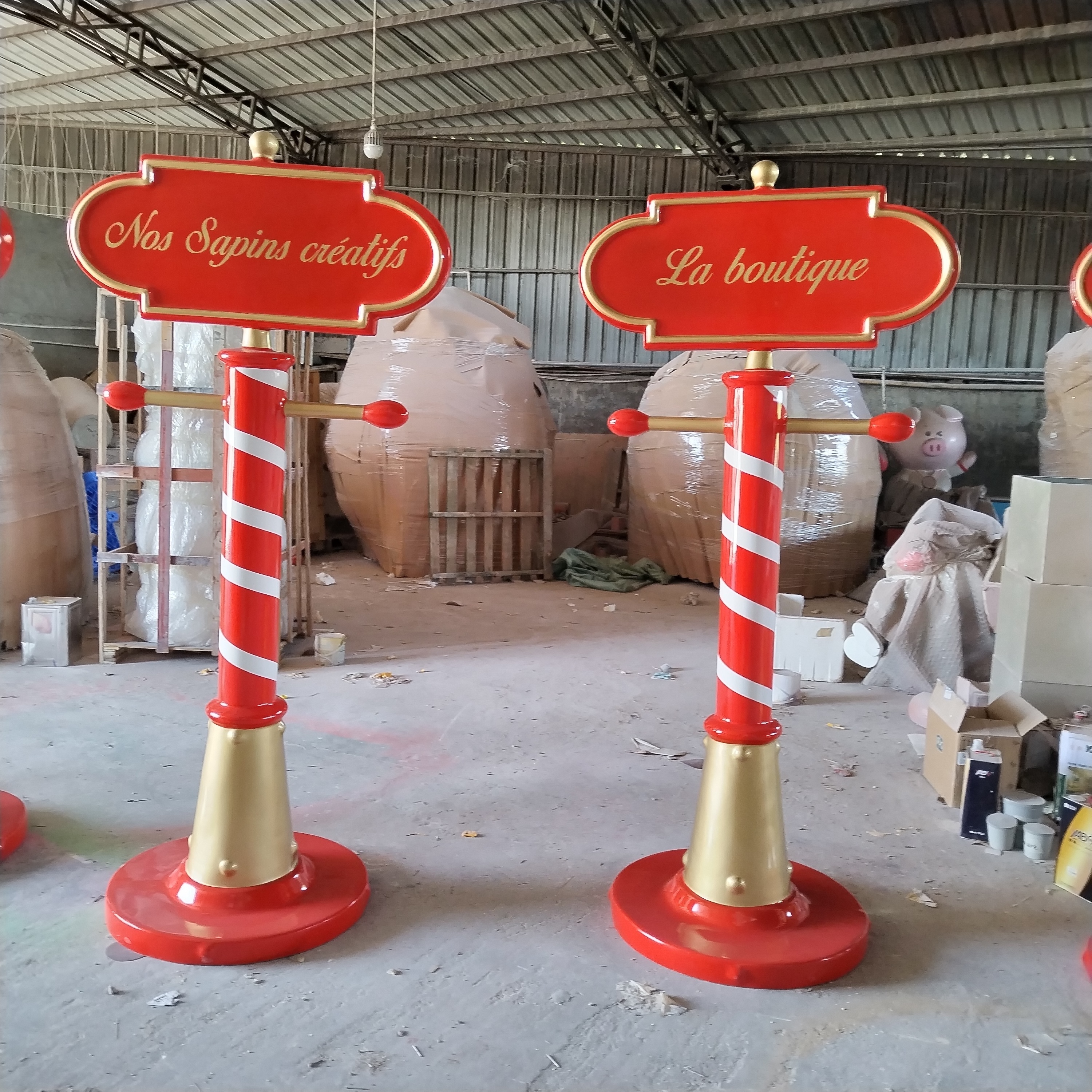 fiberglass giant large Christmas candy cane lollipop Gingerbread snowman santa sleigh nutcracker landscape decorations