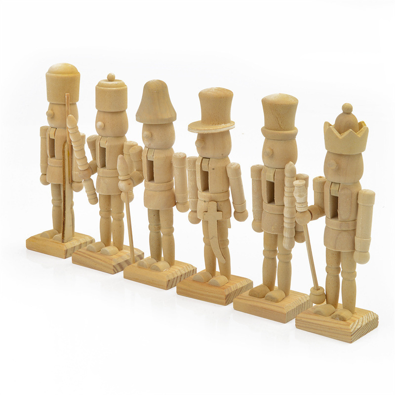 6pcs DIY Handcrafted Wooden Toys Christmas Tree Ornament Pendant Soldier Decorations Unpainted Nutcracker