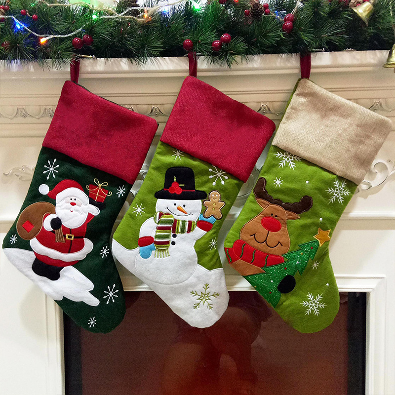 Navidad Decor Xmas Sack Gift Bags Luxury Socks Snowman Santa Claus Tree Ornaments Christmas Stockings for Embroidery