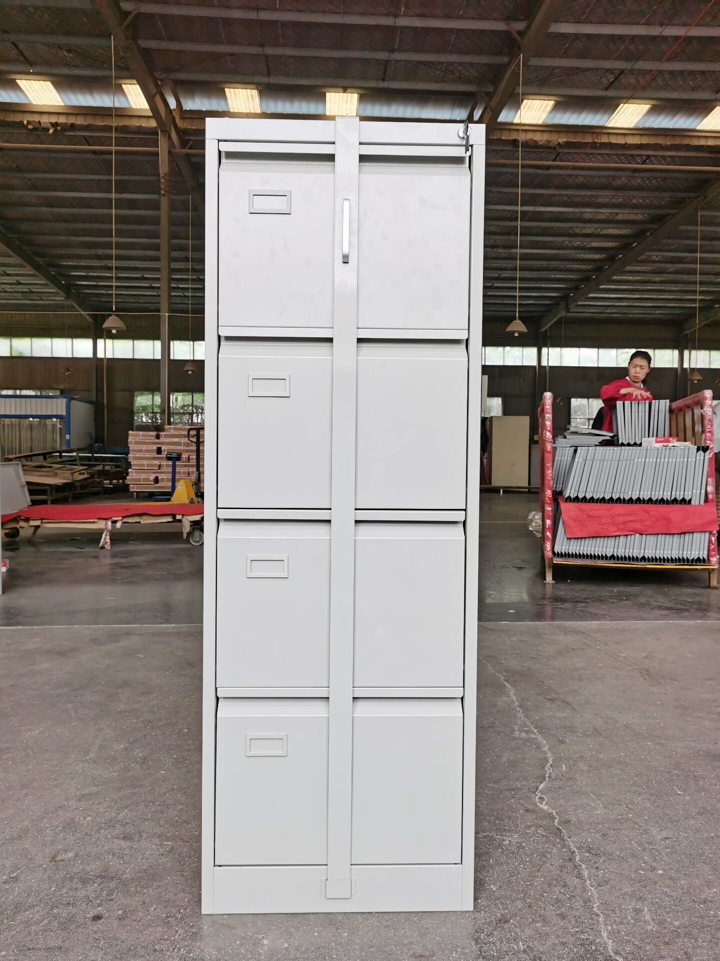 Office furniture 4 drawer steel filing cabinet slim vertical four drawer metal file cabinet with security locking bar