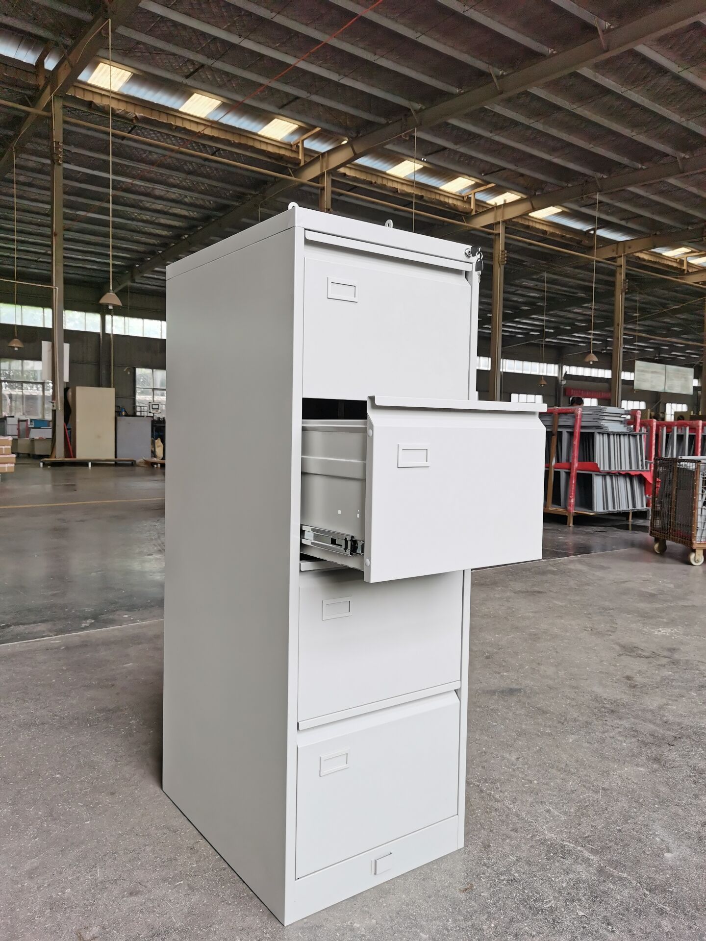 Office furniture 4 drawer steel filing cabinet slim vertical four drawer metal file cabinet with security locking bar