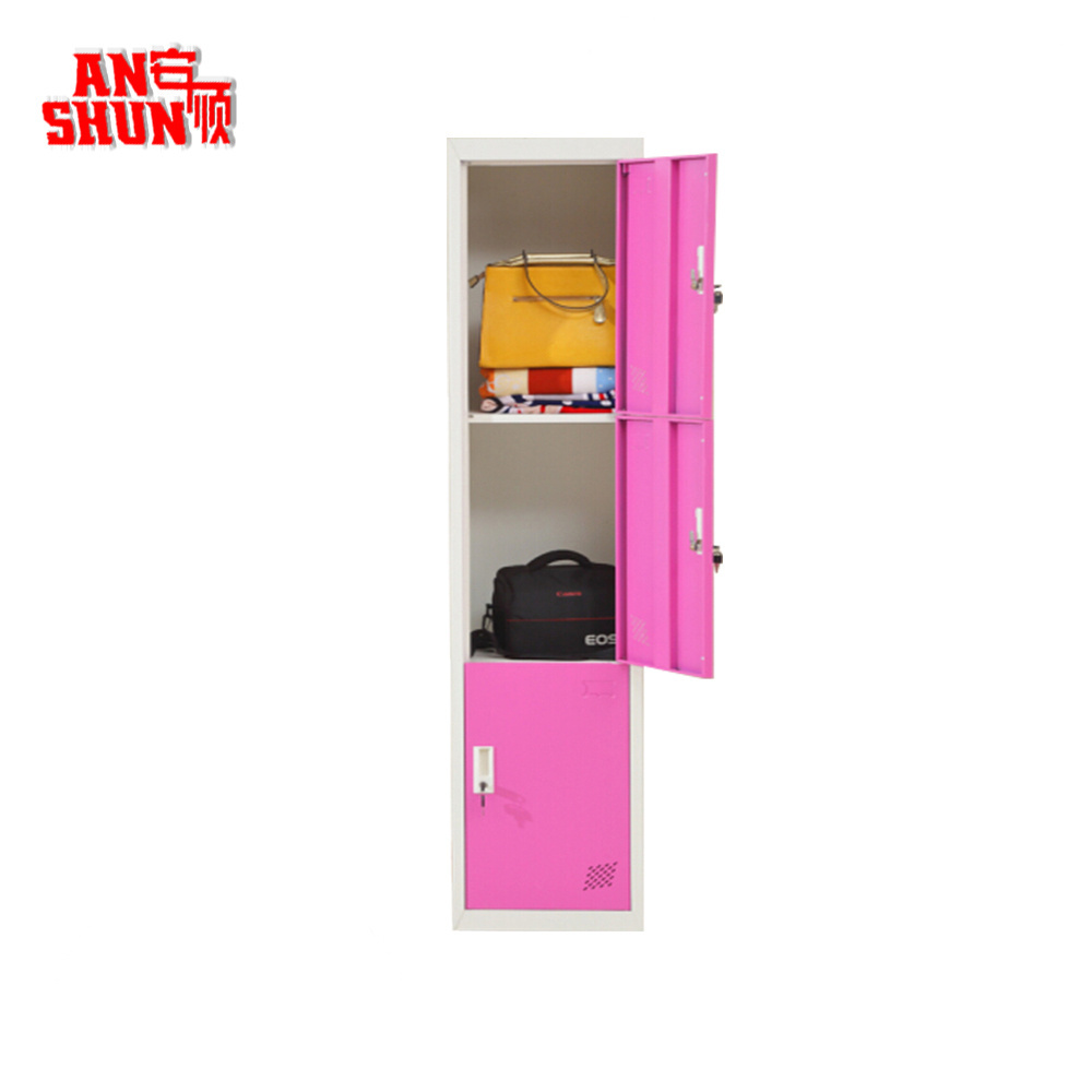 CAS-011 Single column pink metal storage cabinet 3 door school locker for sale