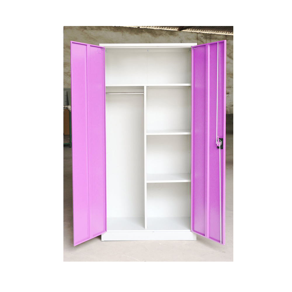 FAS-005 Home school used bedroom closet clothes almirah metal cleaning storge cabinet locker / 2 doors steel wardrobe