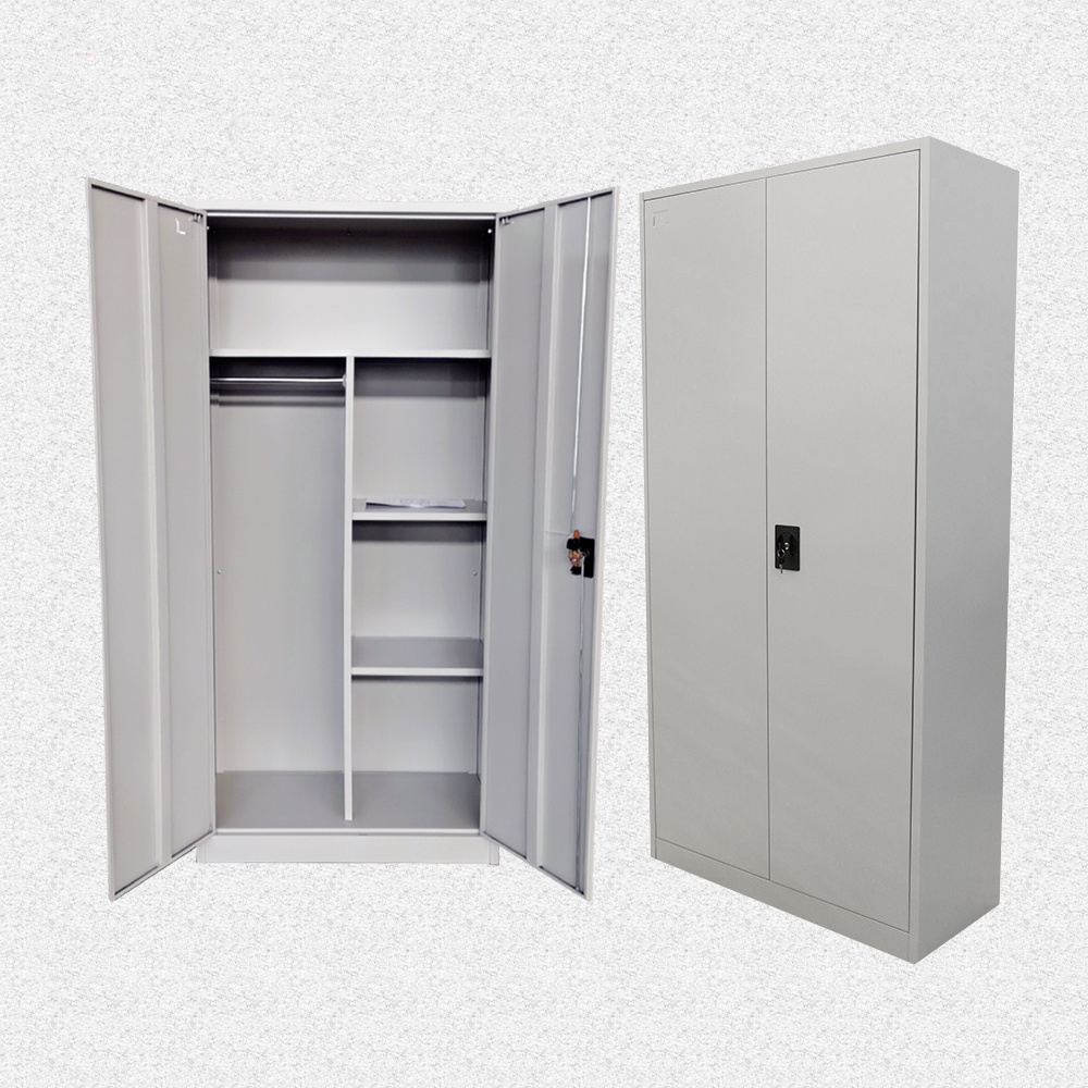 FAS-005 Home school used bedroom closet clothes almirah metal cleaning storge cabinet locker / 2 doors steel wardrobe