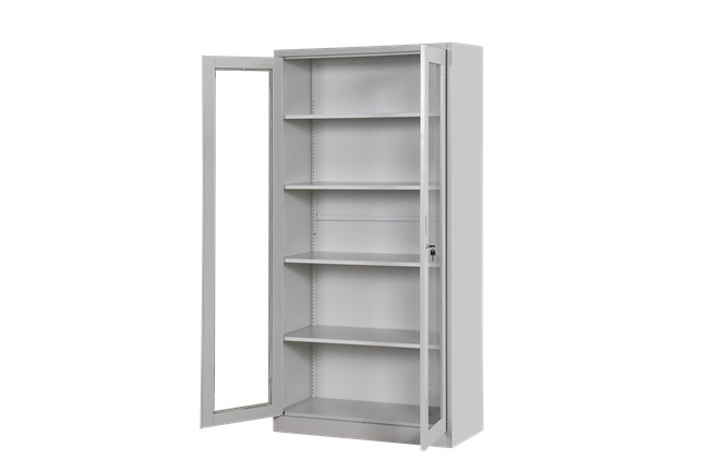 Steel Office Furniture Iron Cupboard Steel Filling Cabinet Glass Door Metal Cabinet File Office Storage Cabinet