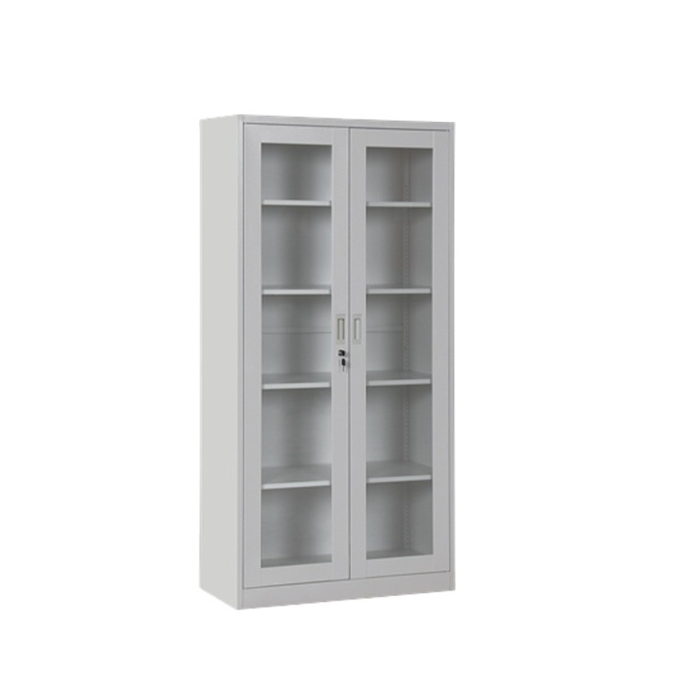 New 2 Door Swing Glass Door Archive Metal Filing Large File Cabinet Office Book Case  Stainless Steel Furniture with Lock