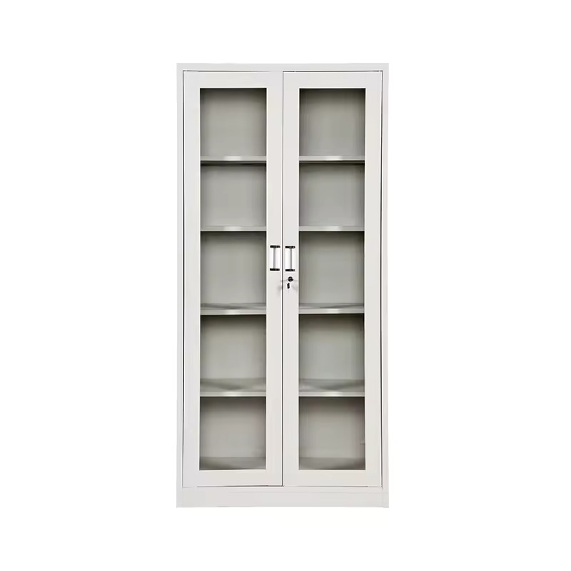 New 2 Door Swing Glass Door Archive Metal Filing Large File Cabinet Office Book Case  Stainless Steel Furniture with Lock