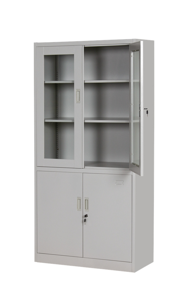 Steel Office Furniture Iron Cupboard Steel Filling Cabinet Glass Door Metal Cabinet File Office Storage Cabinet