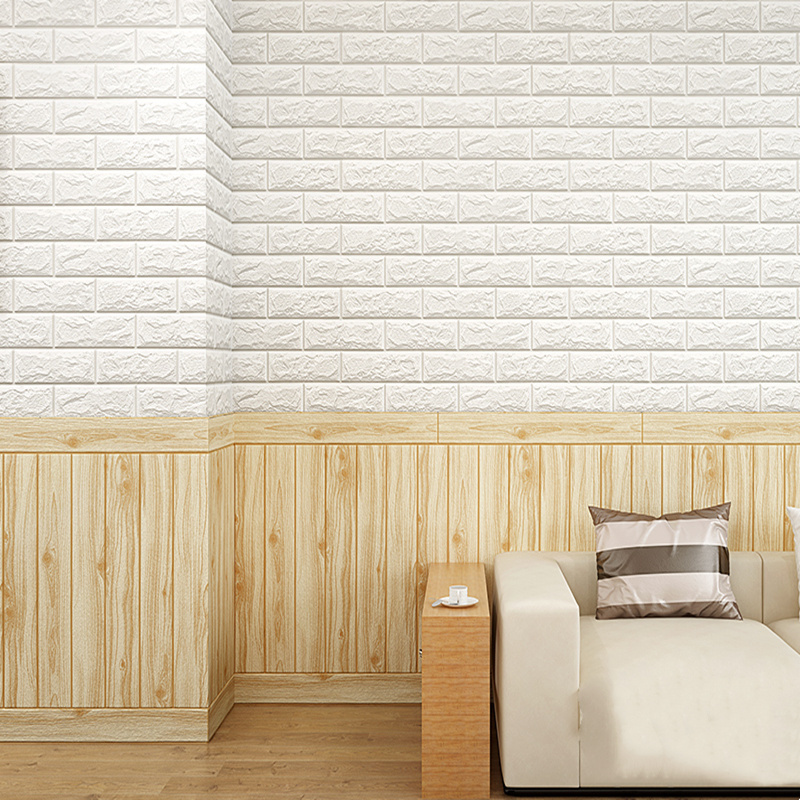 Waterproof XPE Foam Adhesive Wallpaper Home Decoration 3DWooden  Wallpaper For Bathrooms