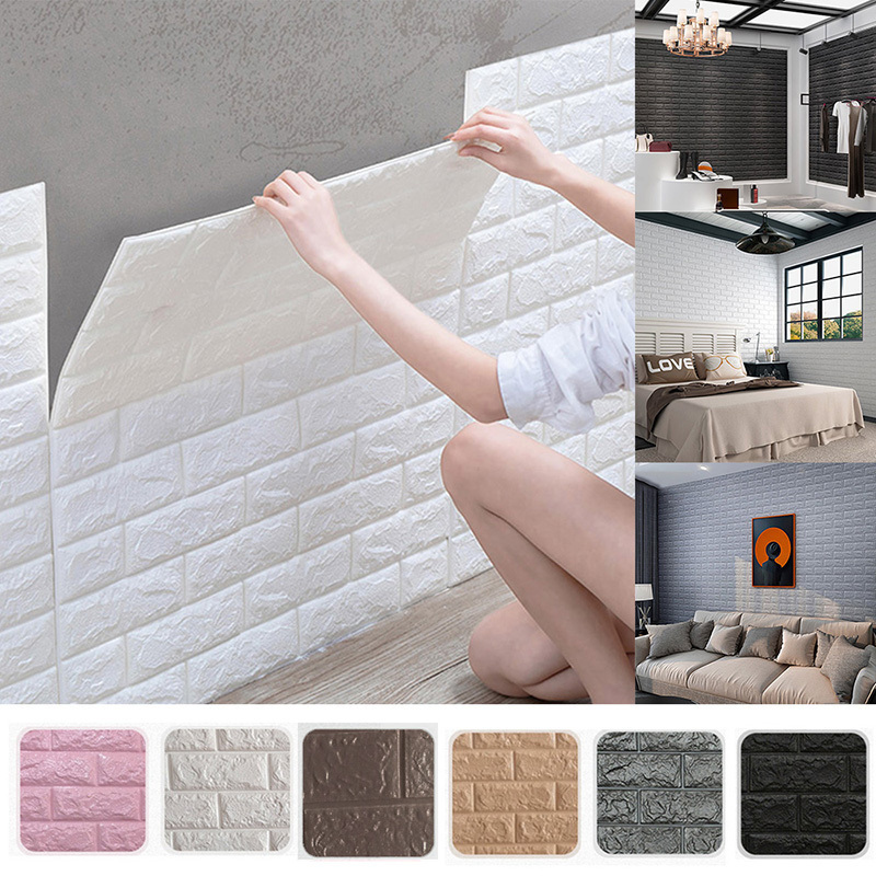 3D Wall Sticker Black Brick Self-Adhesive Wall Panels Waterproof PE Foam White Wallpaper for Living Room TV Wall and Home Decor