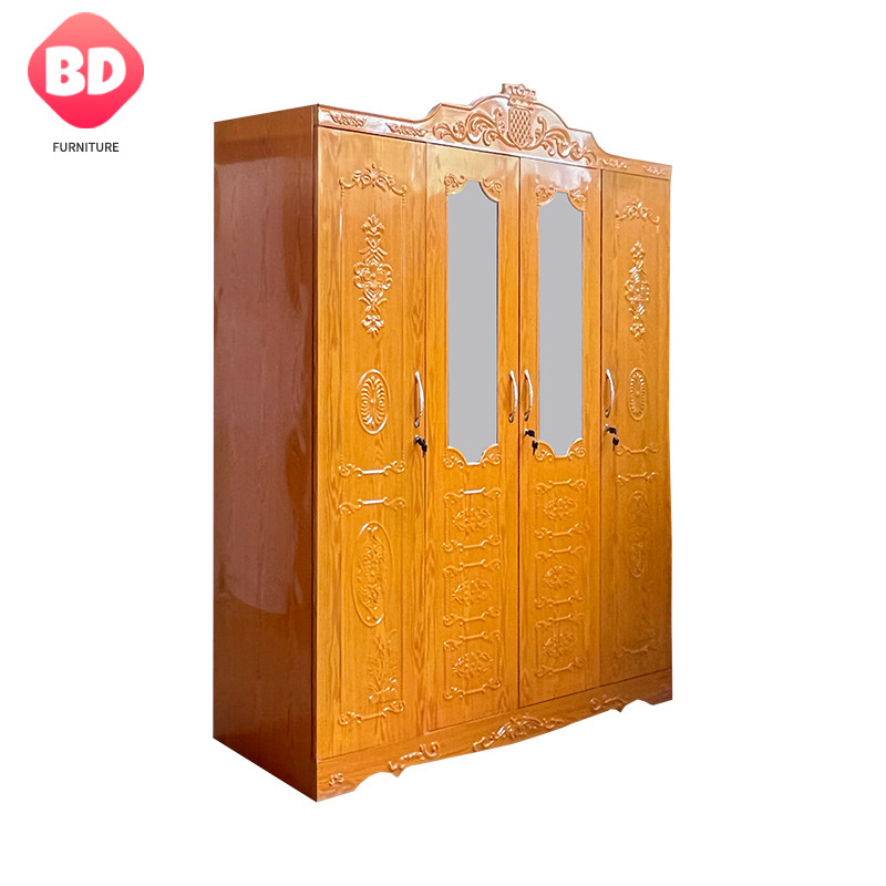 Modern home bedroom furniture steel cabinet, metal locker wardrobe with 4 swing doors, metal closet storage cabinet