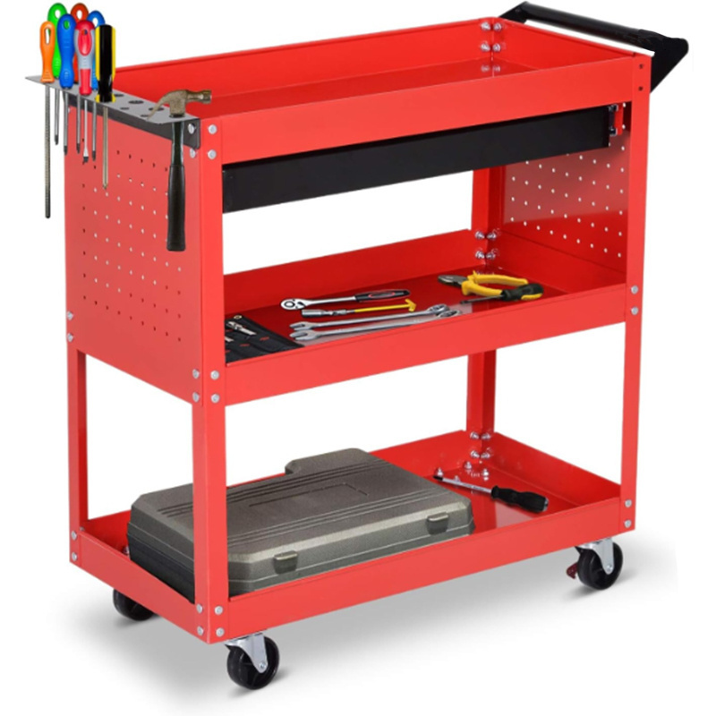 OEM Hanging Hardware Safety Mobile Garage Heavy Duty Workshop Display Trolley Storage Cabinet 3-Tier Tool Trolley Cart